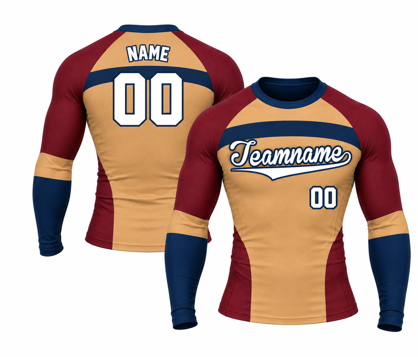 [codex-image5:224:fa0611334698] Teamname / NAME 00 customization preview for Sandstone Shoulder Cap Bridge Orange Customizable Long Sleeve Compression Shirt