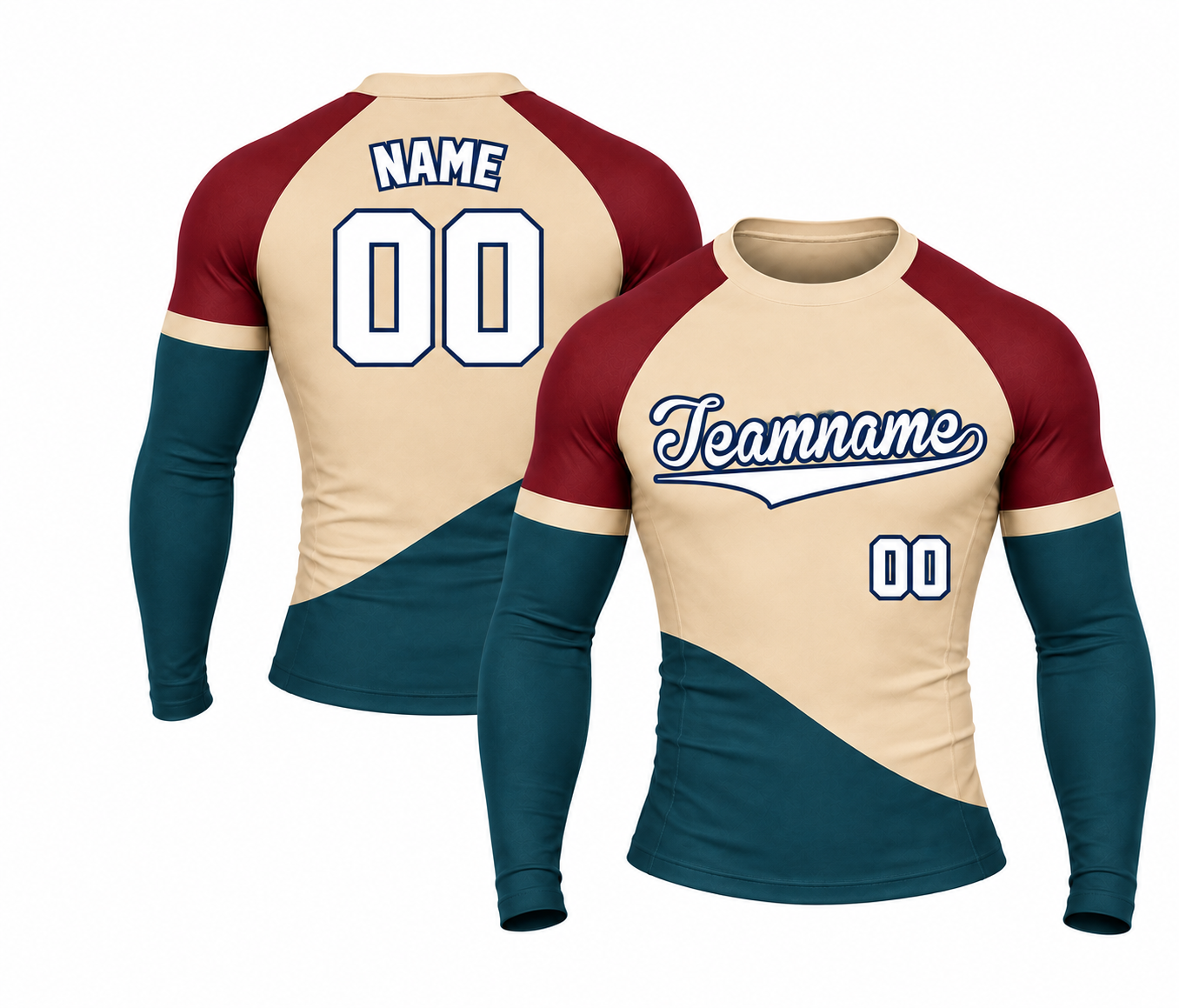 [codex-image5:226:c63d7697e2d6] Teamname / NAME 00 customization preview for Wave Beige Customizable Long Sleeve Compression Shirt