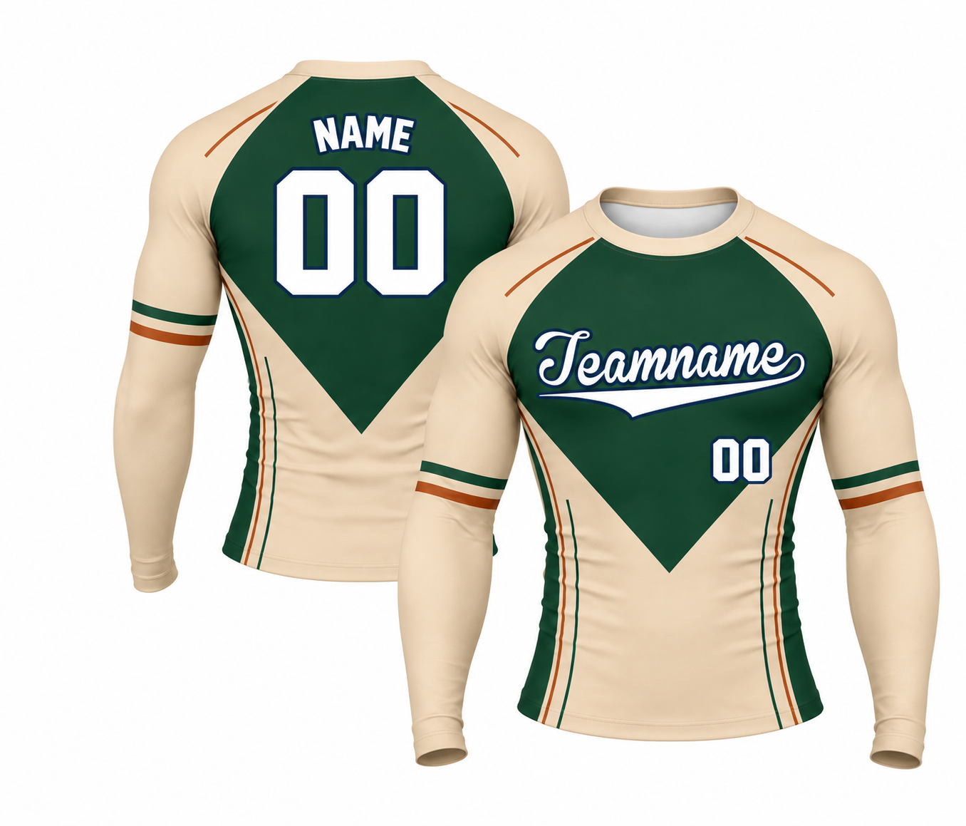 [codex-image5:227:4d4e2003091f] Teamname / NAME 00 customization preview for Forest Dynamic Beige Customizable Long Sleeve Compression Shirt