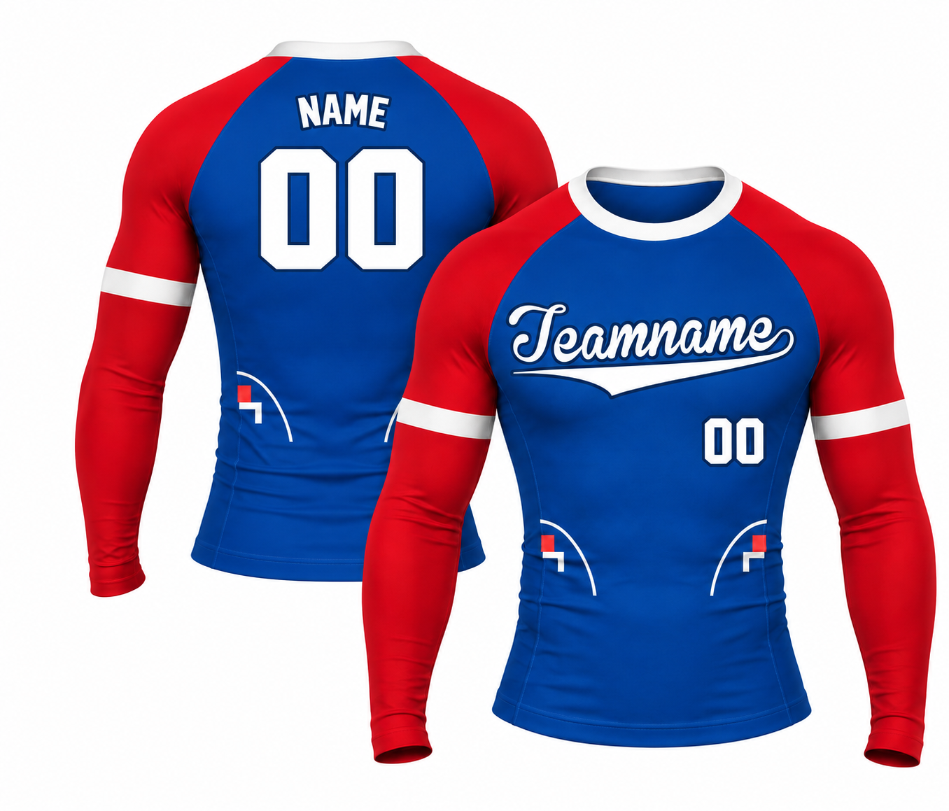 [codex-image5:236:82492f01bf79] Teamname / NAME 00 customization preview for Pearl Outfield Portal Blue Customizable Long Sleeve Compression Shirt