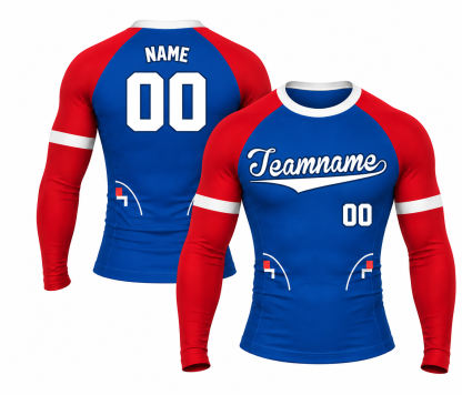 [codex-image5:236:82492f01bf79] Teamname / NAME 00 customization preview for Pearl Outfield Portal Blue Customizable Long Sleeve Compression Shirt