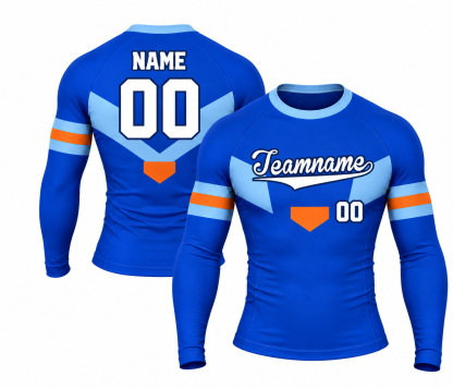 [codex-image5:242:f2e5f1914537] Teamname / NAME 00 customization preview for Sky Baseline Wing Crest Alternate Royal Blue Customizable Long Sleeve Compression Shirt
