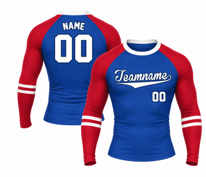 [codex-image5:244:ea722bf3e54a] Teamname / NAME 00 customization preview for Raglan Double Stripe Royal Blue Customizable Long Sleeve Compression Shirt