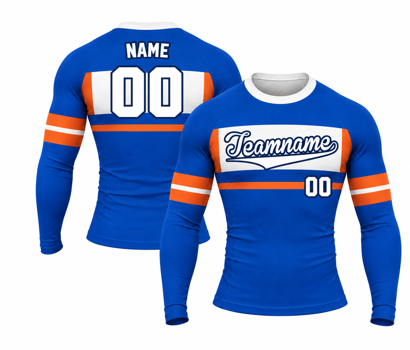 [codex-image5:246:89fd516d2092] Teamname / NAME 00 customization preview for Basepath Bridge Band Royal Blue Customizable Long Sleeve Compression Shirt
