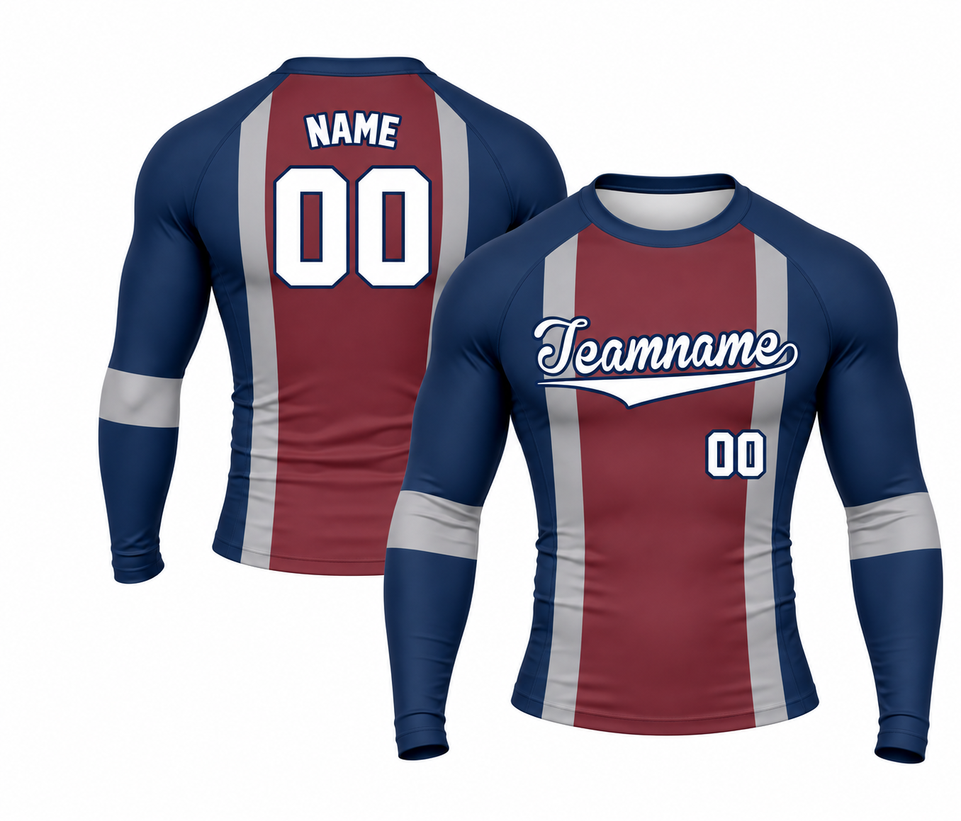 [codex-image5:250:f57683c01f5d] Teamname / NAME 00 customization preview for Rosewood Cadence Deep Navy Customizable Long Sleeve Compression Shirt