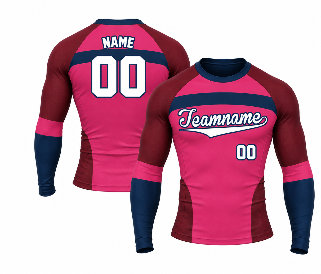 [codex-image5:256:b650892e5232] Teamname / NAME 00 customization preview for Raspberry Shoulder Cap Bridge Pink Customizable Long Sleeve Compression Shirt