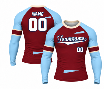 [codex-image5:267:e853091869b2] Teamname / NAME 00 customization preview for Offset Side Tabs Oxblood Customizable Long Sleeve Compression Shirt