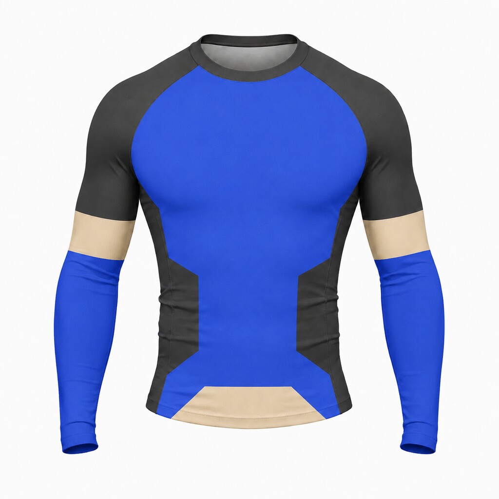 Offset Infield Blocks Blue Customizable Long Sleeve Compression Shirt front customization preview