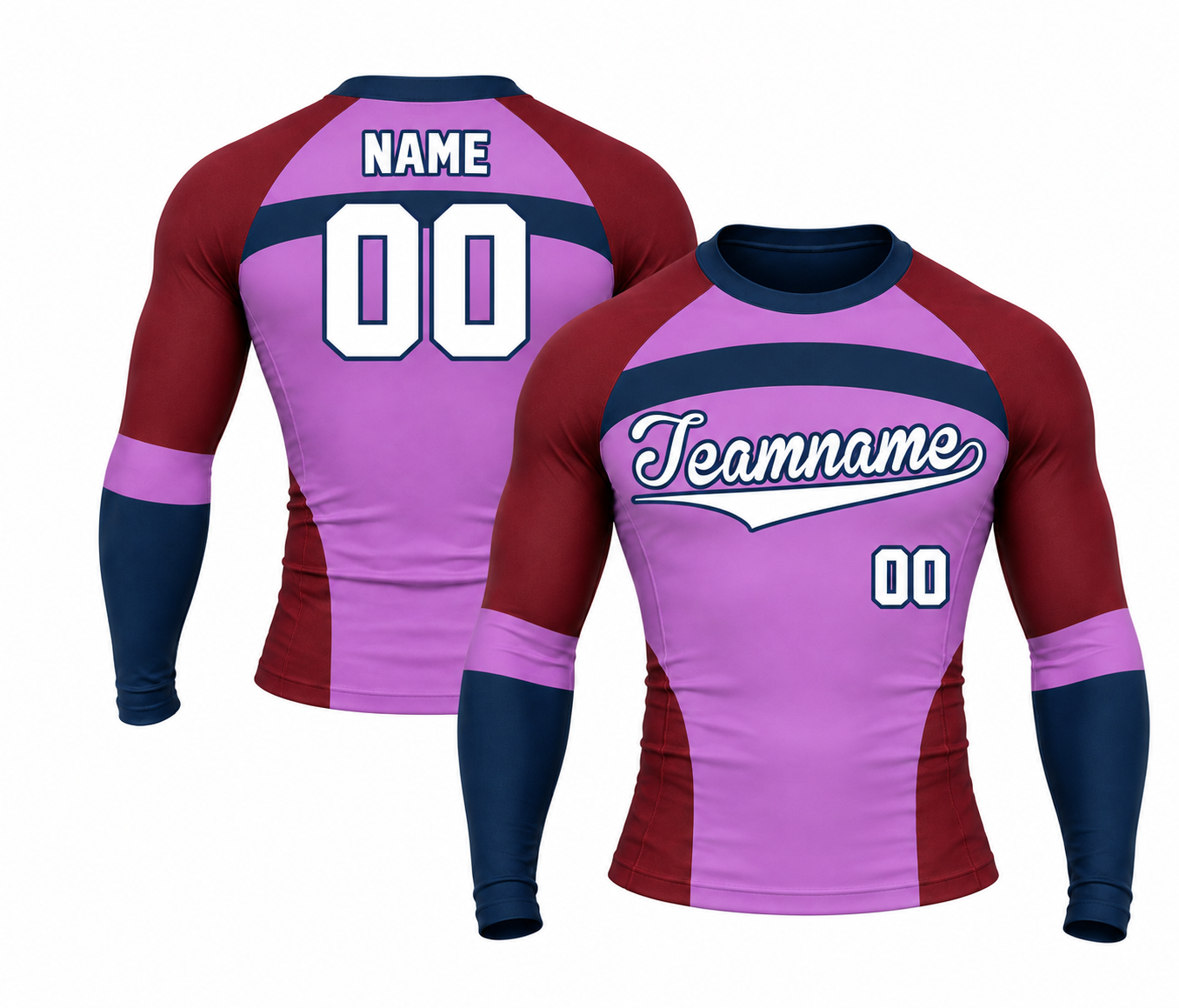 [codex-image5:298:73e457c02cfd] Teamname / NAME 00 customization preview for Orchid Shoulder Cap Bridge Purple Customizable Long Sleeve Compression Shirt