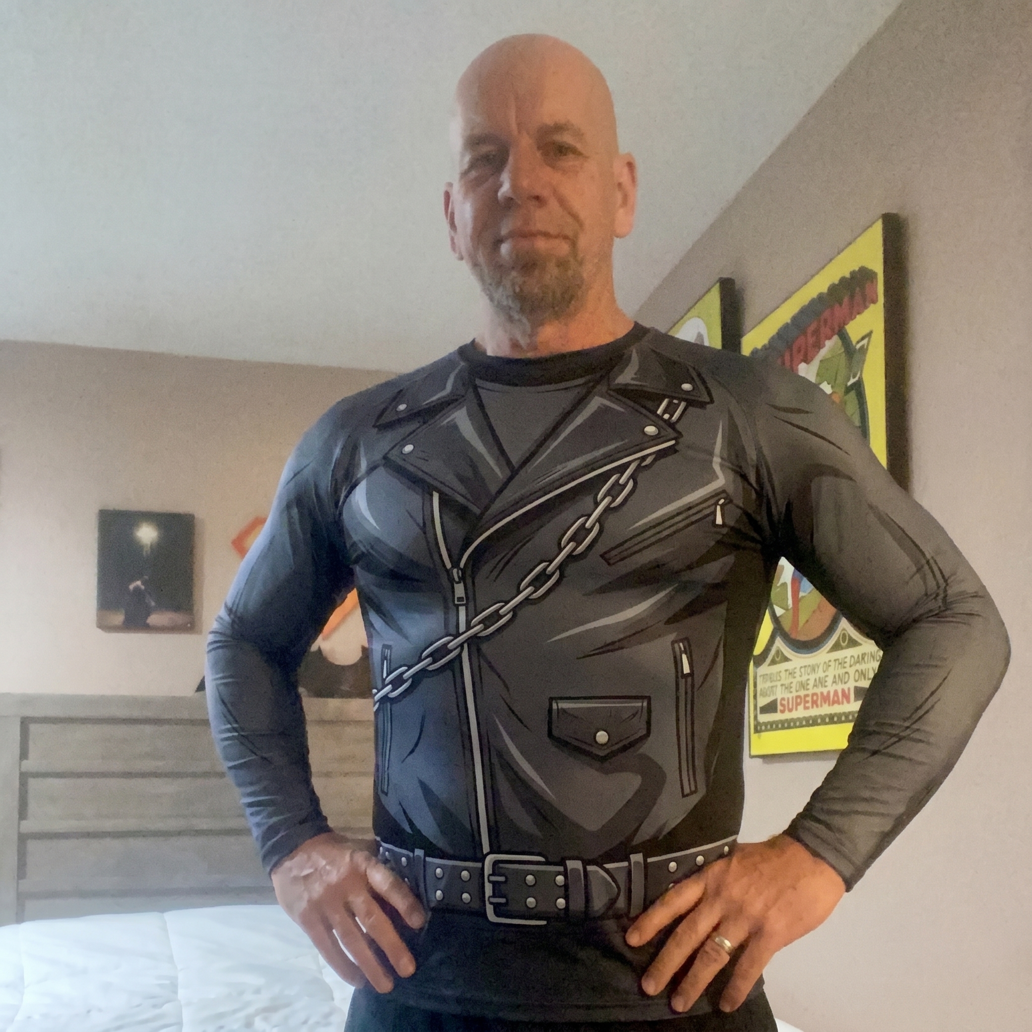 Johnny Blaze ghost rider Superhero Hellfire Biker Asymmetrical Zipper Lines Leather Black Long Sleeve Compression Shirt
