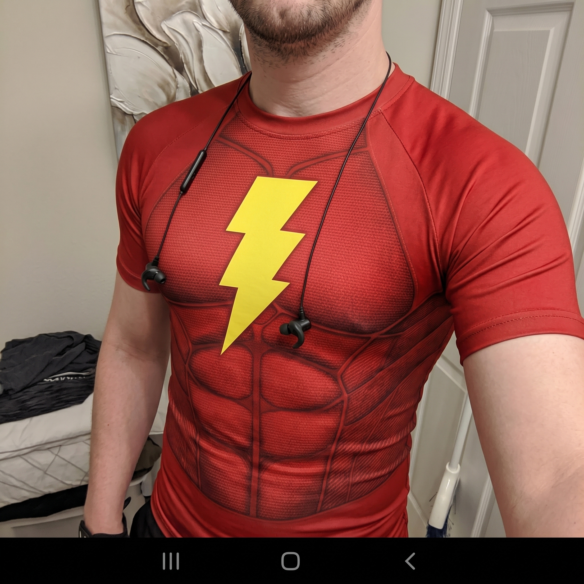 Billy Batson Shazam Superhero Tactical Vanguard Symmetrical Grid Black Gold Short Sleeve Compression Shirt