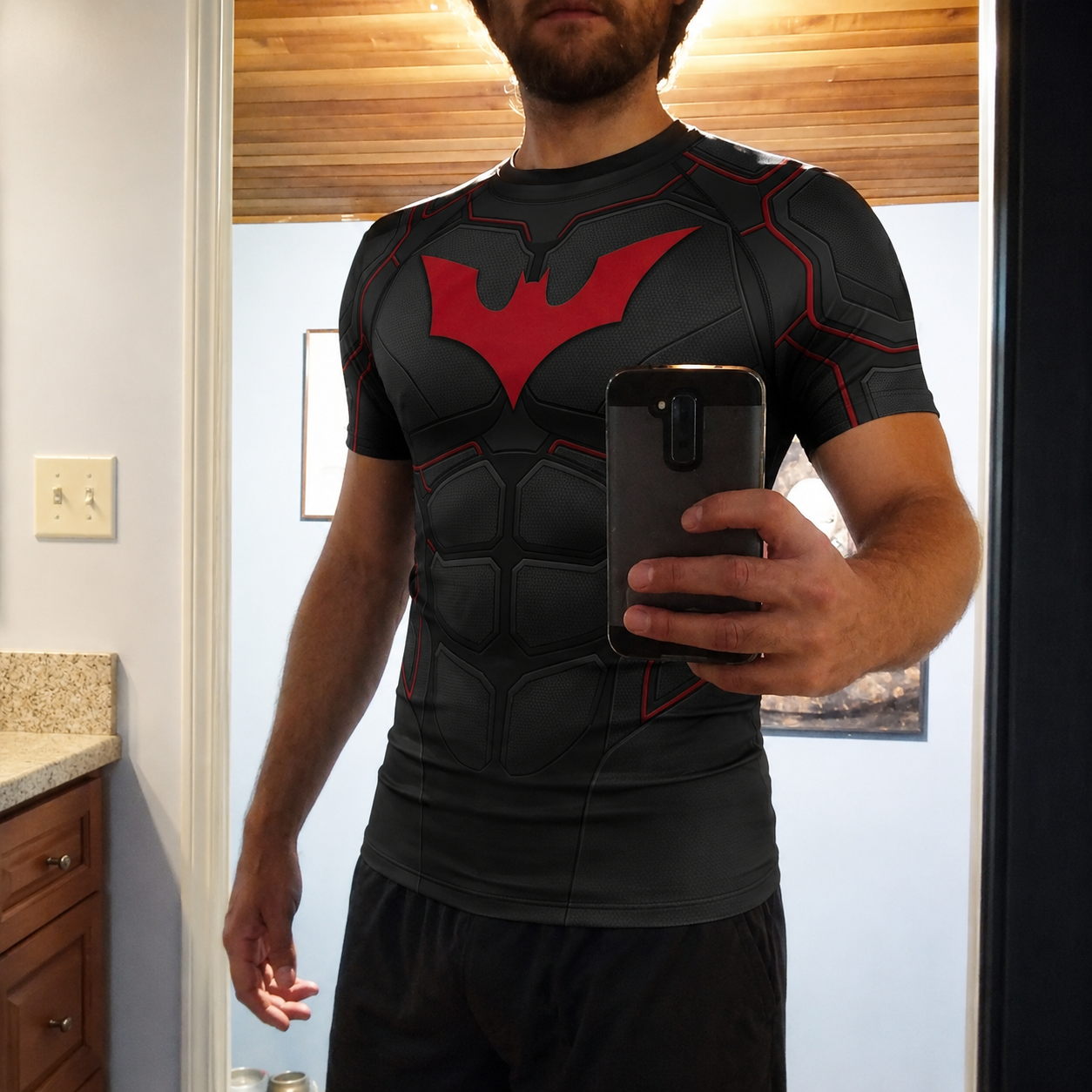 Terry McGinnis Batman Beyond Superhero Urban Ninja Geometric Lines Navy Black Short Sleeve Compression Shirt