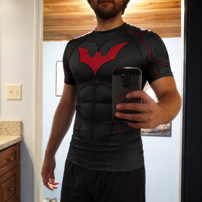 Terry McGinnis Batman Beyond Superhero Urban Ninja Geometric Lines Navy Black Short Sleeve Compression Shirt