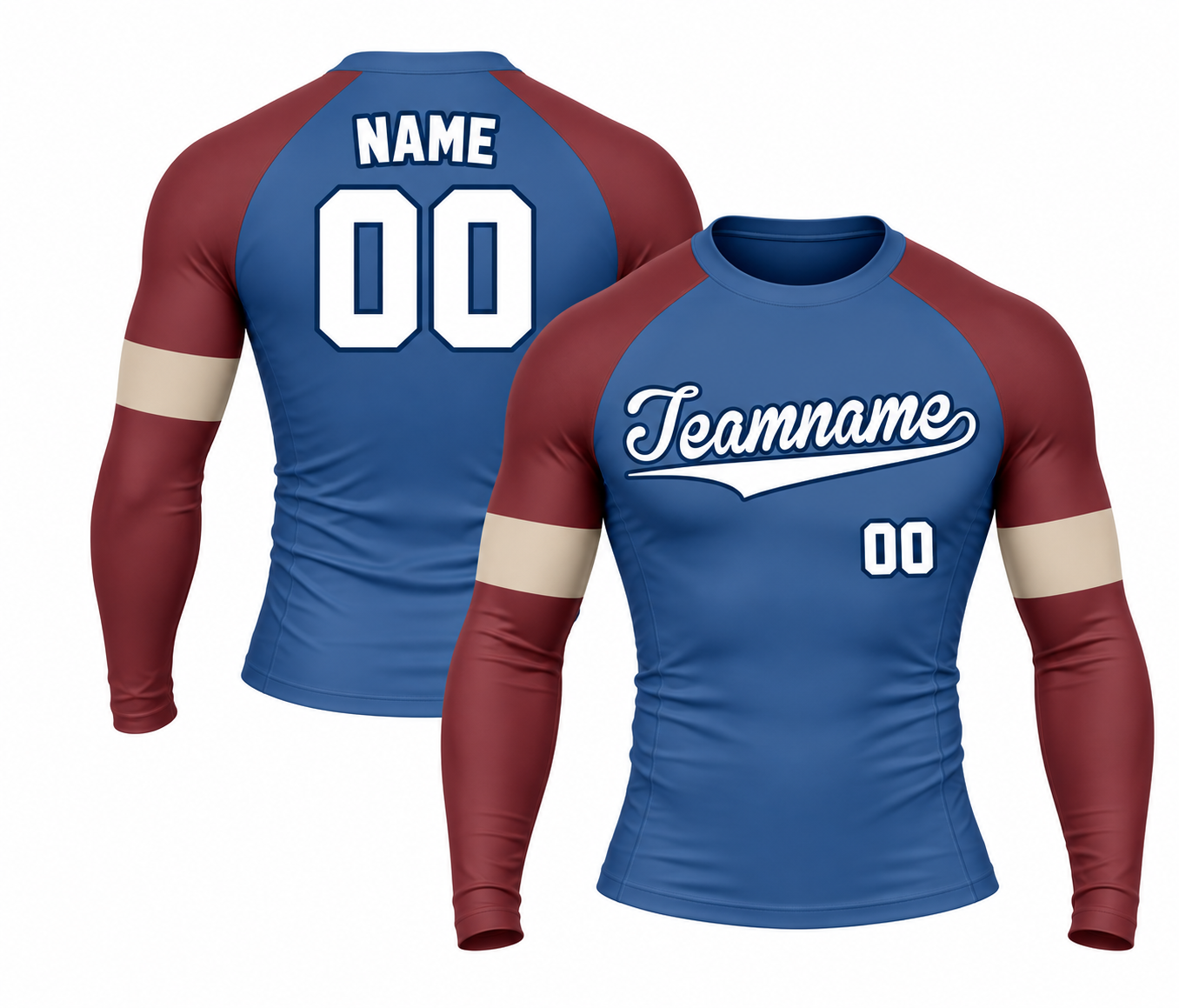 [codex-image5:308:0a9d76a5692a] Teamname / NAME 00 customization preview for Ocean Rosewood Harbor Customizable Long Sleeve Compression Shirt