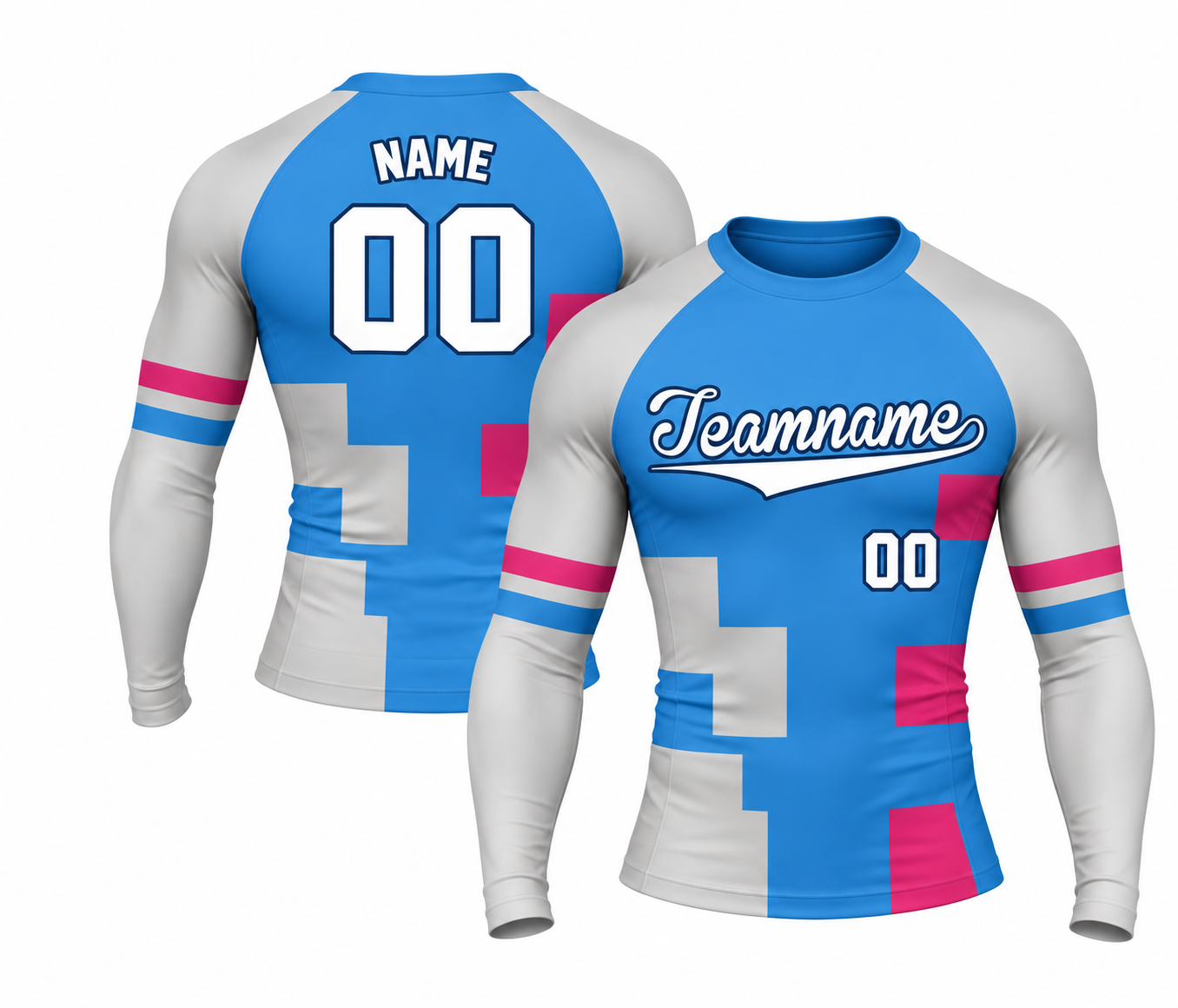 [codex-image5:309:0df70bd28eb6] Teamname / NAME 00 customization preview for Ocean Clubline Cyan Customizable Long Sleeve Compression Shirt