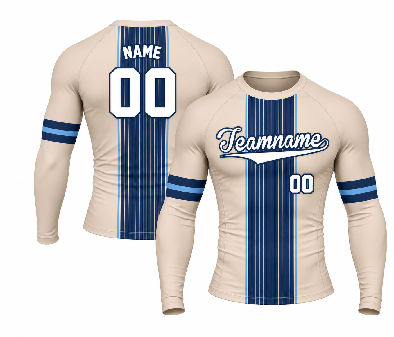 [codex-image5:312:d6ec1b47525f] Teamname / NAME 00 customization preview for Oat Backstop Beige Customizable Long Sleeve Compression Shirt