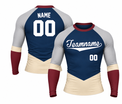 [codex-image5:314:015950804a51] Teamname / NAME 00 customization preview for Chevron Waist Panel Navy Customizable Long Sleeve Compression Shirt