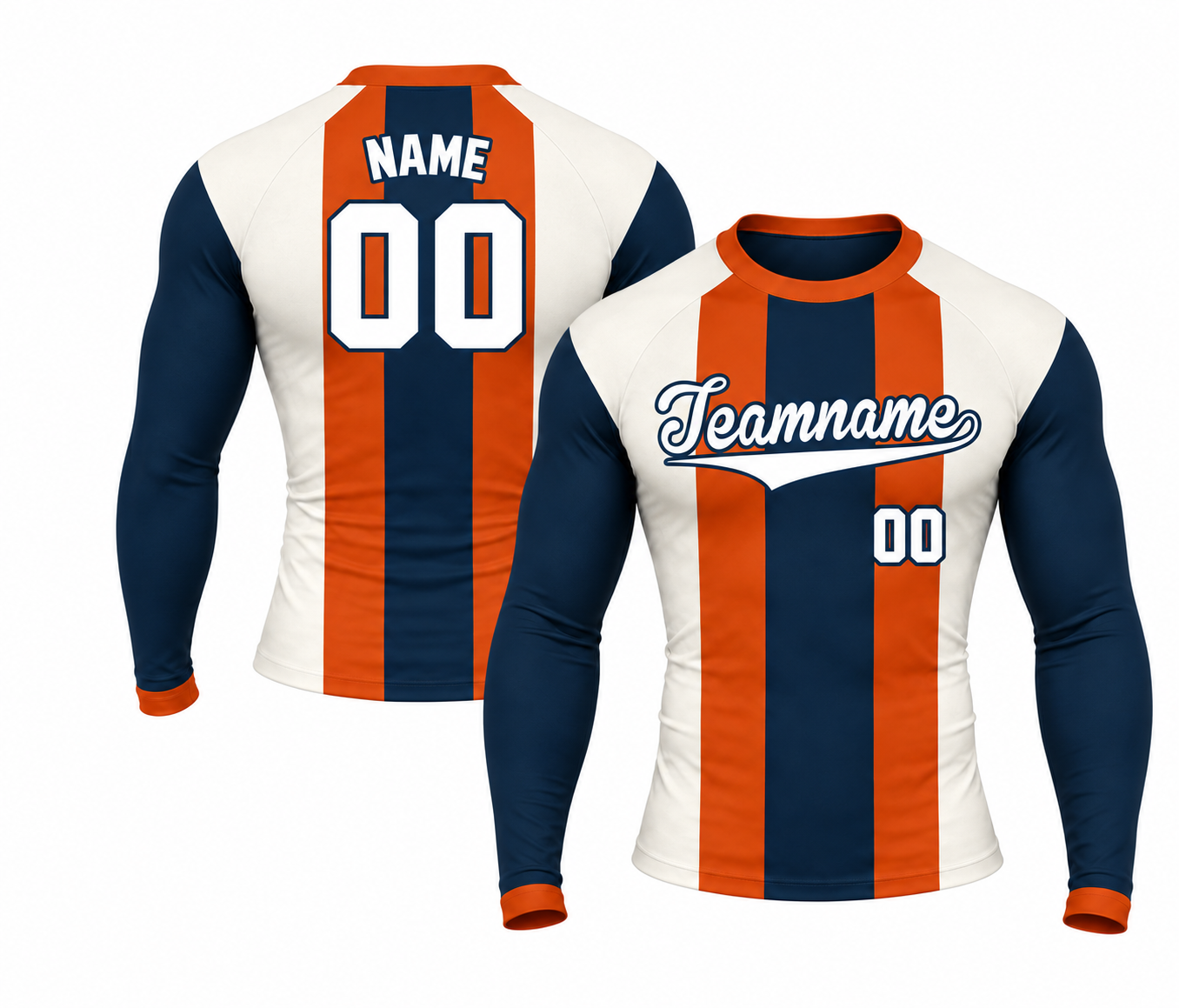 [codex-image5:315:e31c91a49194] Teamname / NAME 00 customization preview for Pearl Tailored Navy Customizable Long Sleeve Compression Shirt