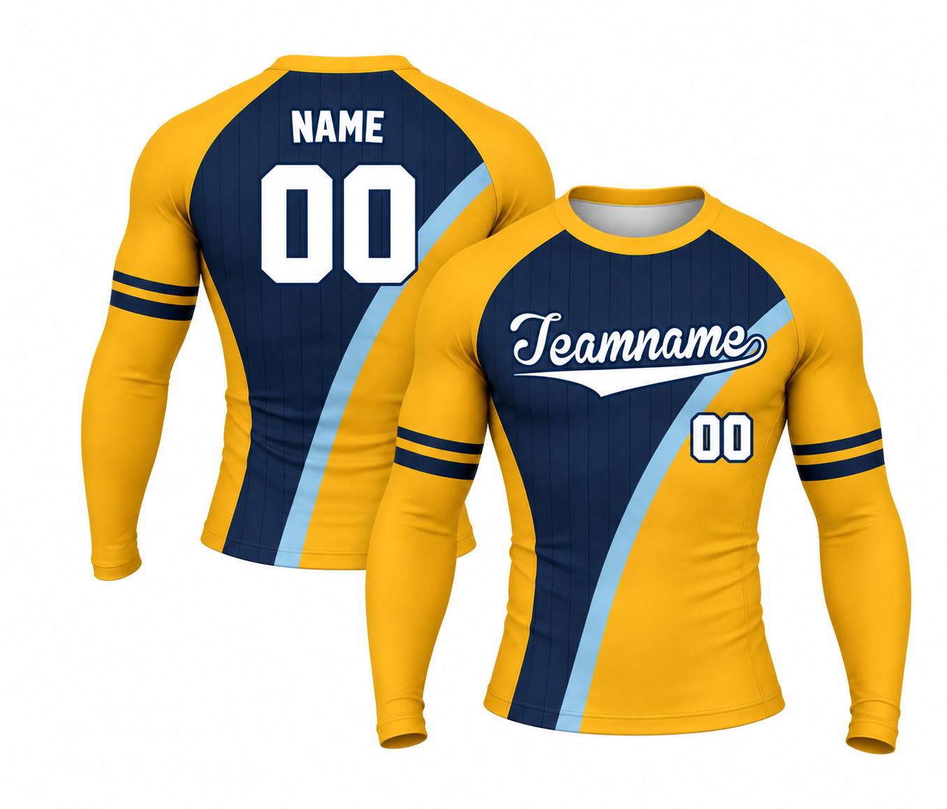 [codex-image5:325:a1690971a7db] Teamname / NAME 00 customization preview for Midnight Bold Orange Customizable Long Sleeve Compression Shirt