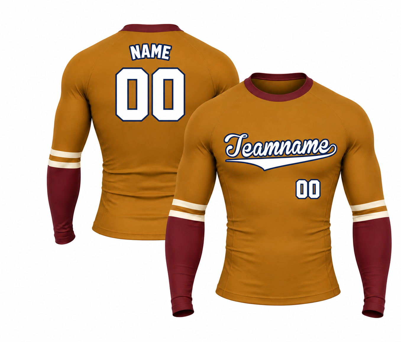 [codex-image5:326:c86036cf0343] Teamname / NAME 00 customization preview for Double Stripe Orange Customizable Long Sleeve Compression Shirt