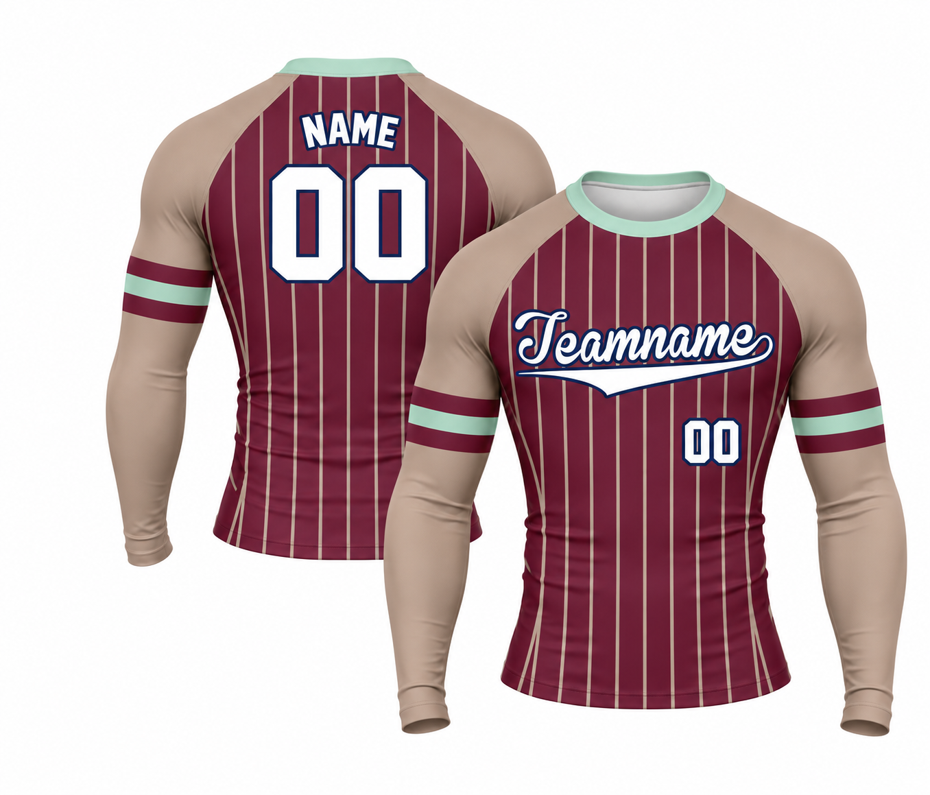 [codex-image5:327:4bd7a5eaa254] Teamname / NAME 00 customization preview for Mulberry Framed Pink Customizable Long Sleeve Compression Shirt