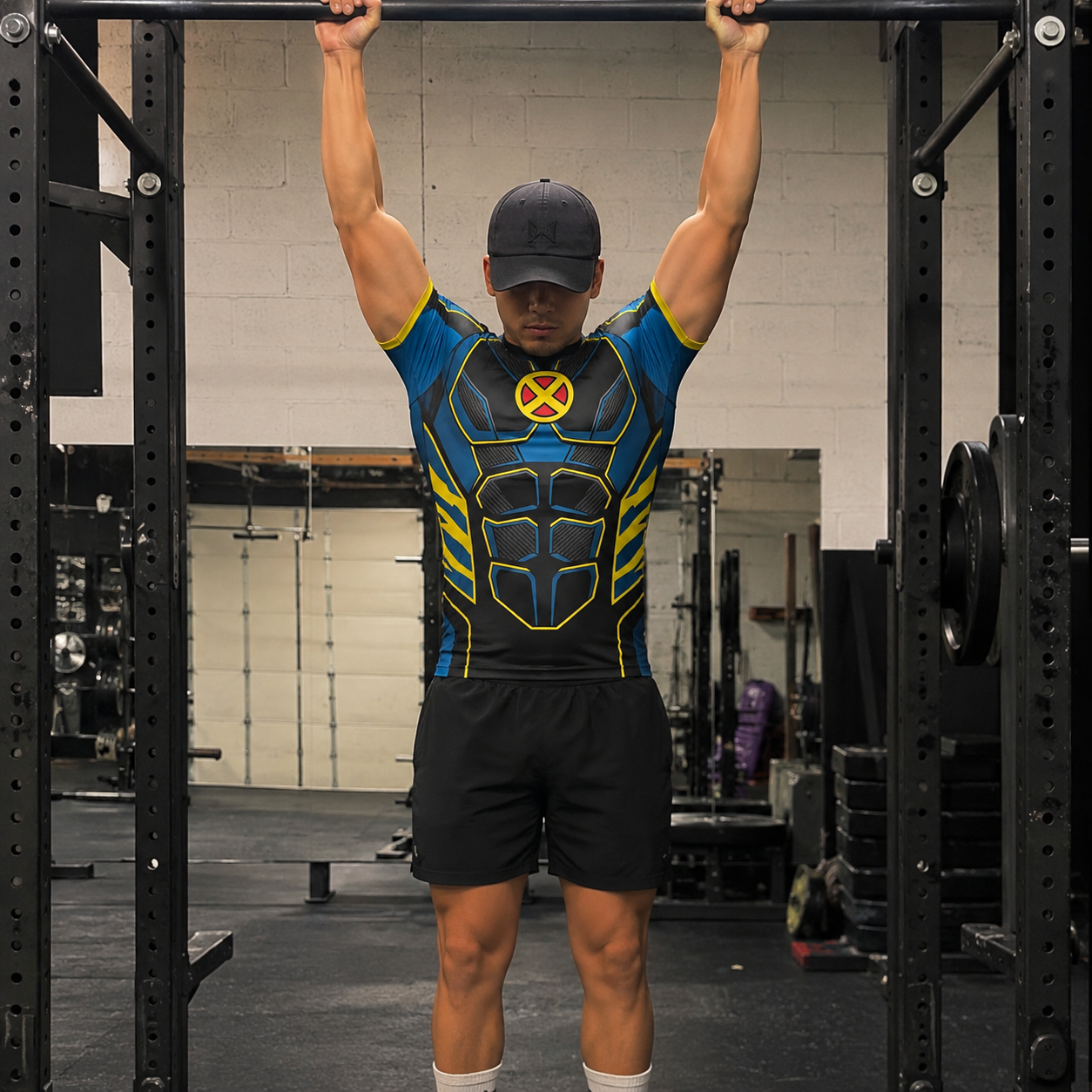 Logan x men Wolverine Superhero Kinetic Mesh Fractal Patterns Dark And Yellow Short Sleeve Compression Shirt