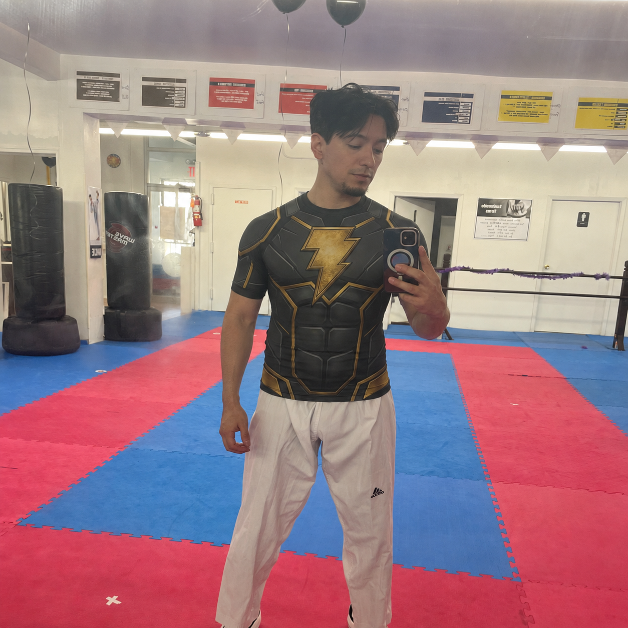 Teth-Adam Black Adam Villain Urban Ninja Geometric Lines Navy Black Short Sleeve Compression Shirt