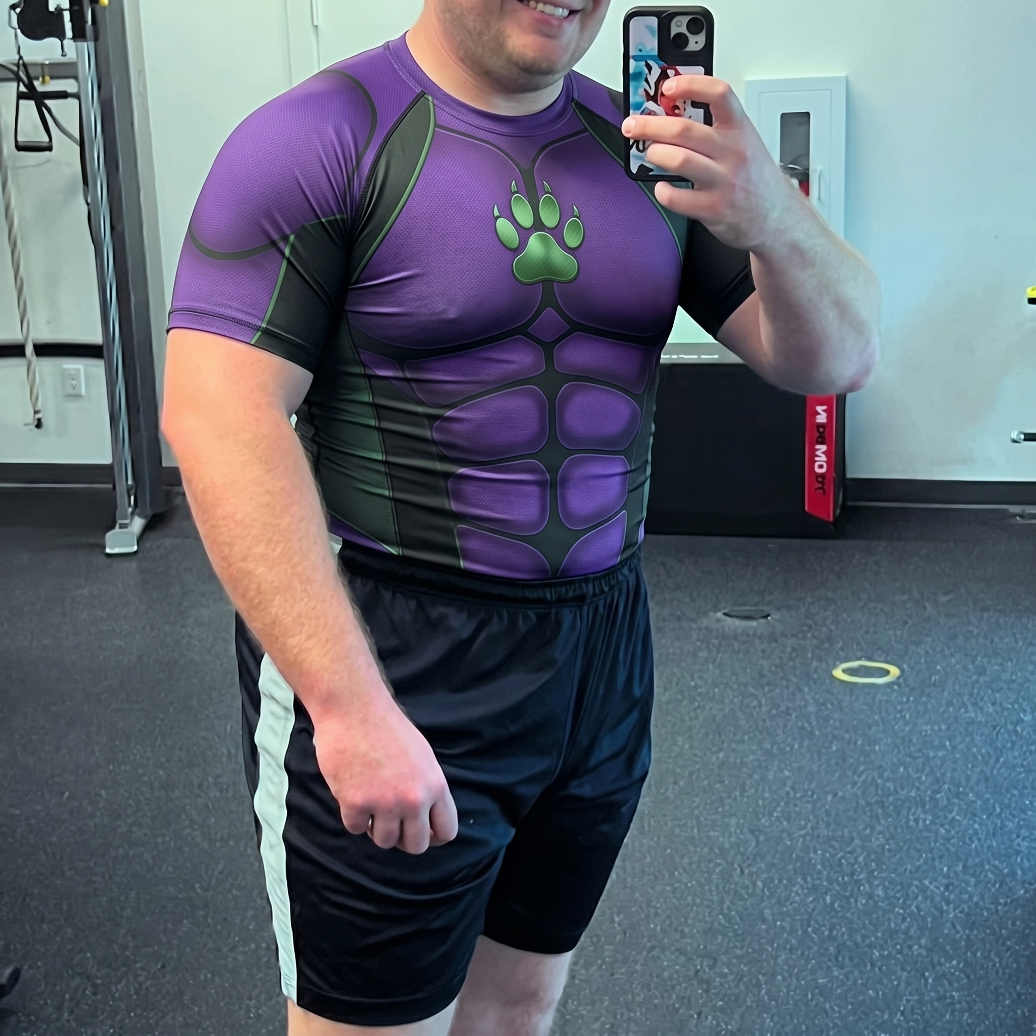 Garfield Logan Beast Boy Superhero Tactical Vanguard Symmetrical Grid Black Gold Short Sleeve Compression Shirt