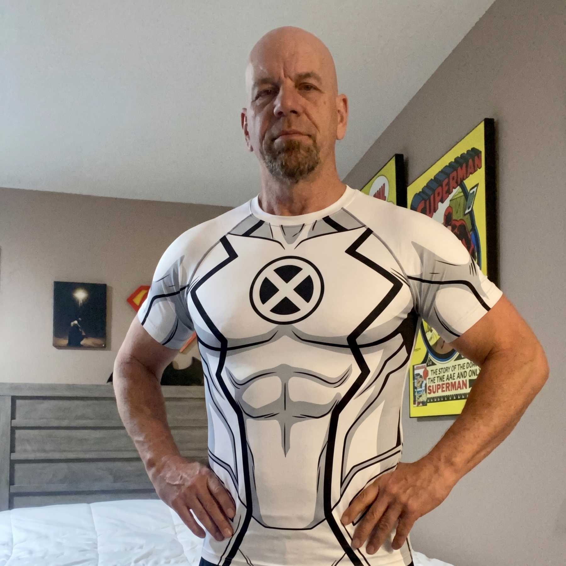 Charlie Cluster 7 X Men Fantomex Superhero Stealth Ops Sharp Contours Black White Red Short Sleeve Compression Shirt
