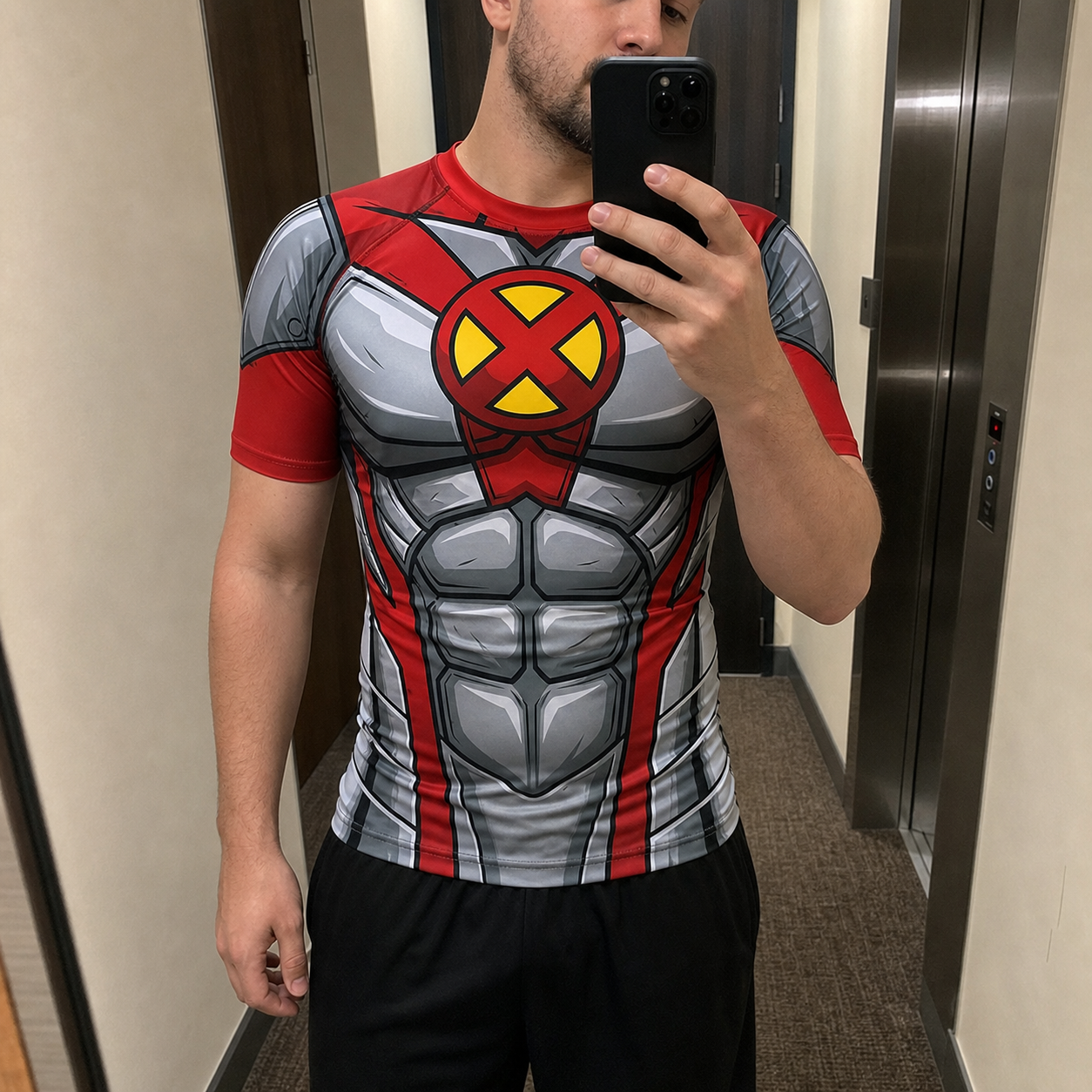 Piotr Rasputin X Men Colossus Superhero Urban Ninja Segmented Plating Silver And Red Short Sleeve Compression Shirt