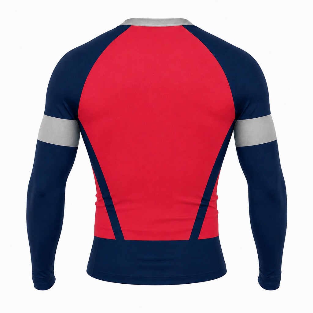 Keystone Window Navy Primary Red Accent Customizable Long Sleeve Compression Shirt back customization preview