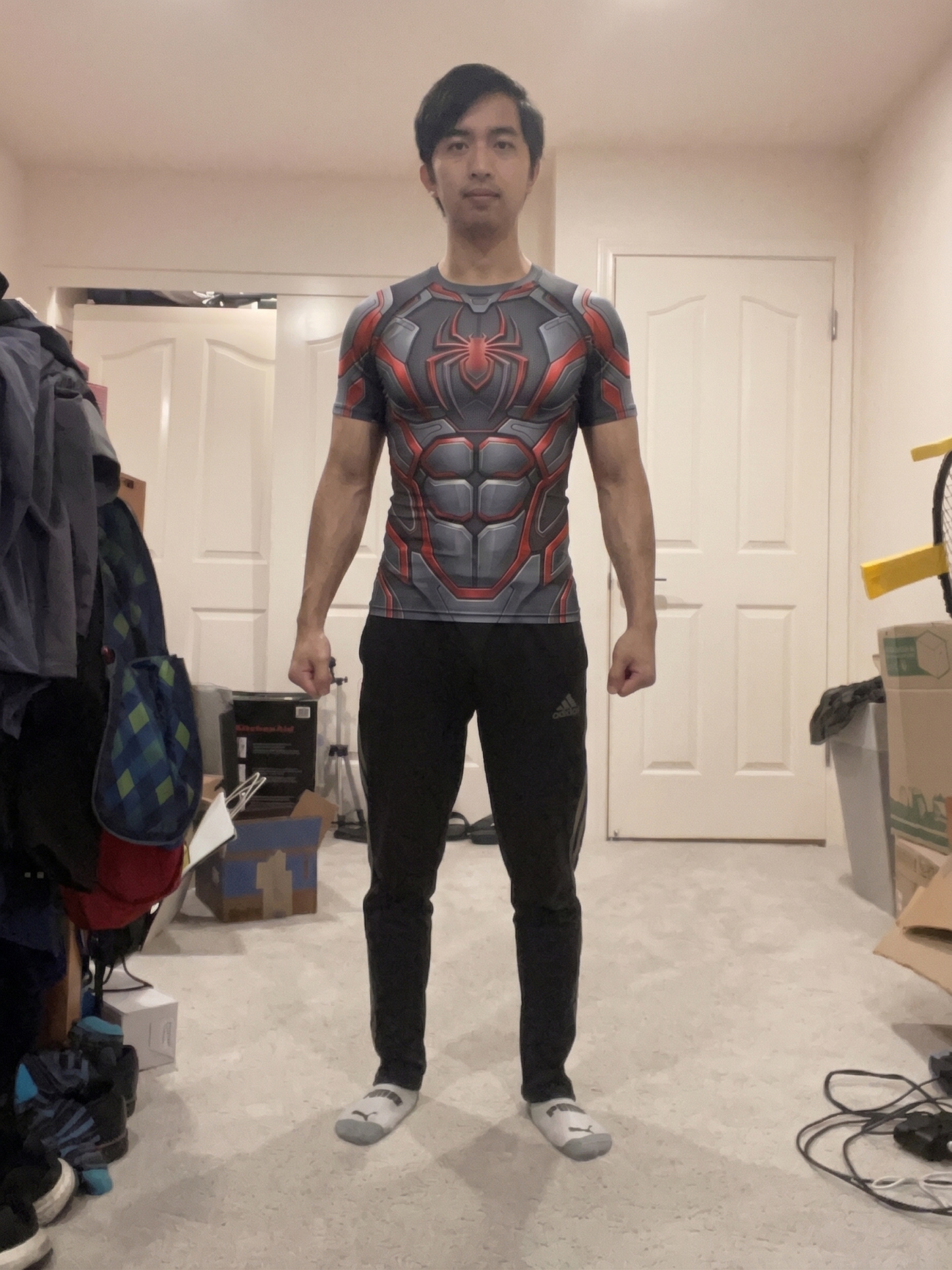 Miles Morales Superhero Urban Ninja Geometric Lines Navy Black Short Sleeve Compression Shirt