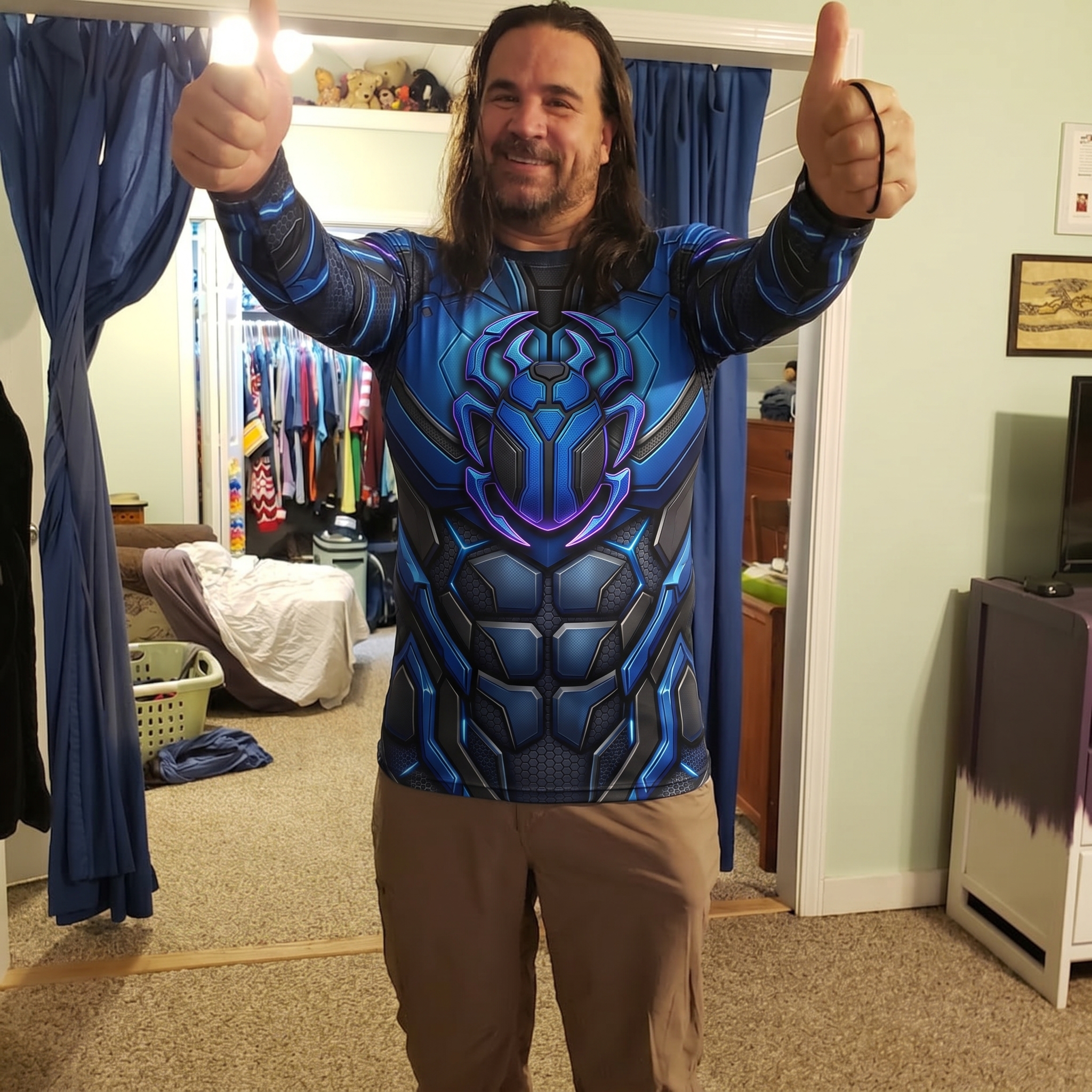Jaime Reyes Blue Beetle Superhero Apex Pulse Structured Blocks Black Navy Short Sleeve Compression Shirt