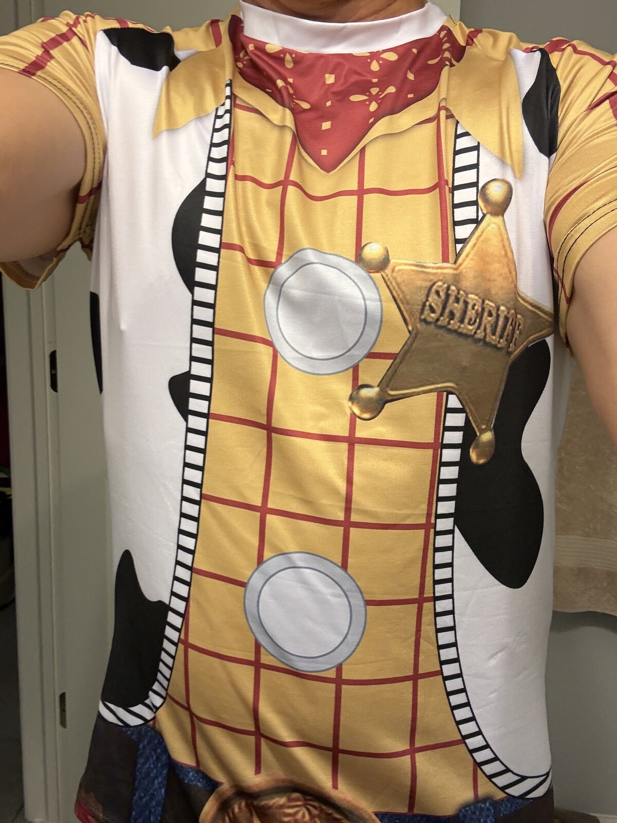 Verified buyer wearing the Toy Story Woody short sleeve compression shirt