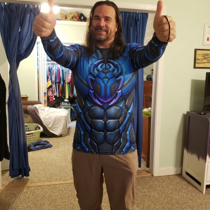 Jaime Reyes Blue Beetle Superhero Apex Pulse Structured Blocks Black Navy Short Sleeve Compression Shirt