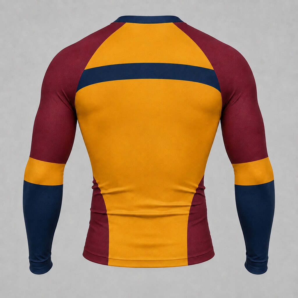 Shoulder Cap Bridge Orange Primary Burgundy Navy Accents Beta Edition Customizable Long Sleeve Compression Shirt back customization preview
