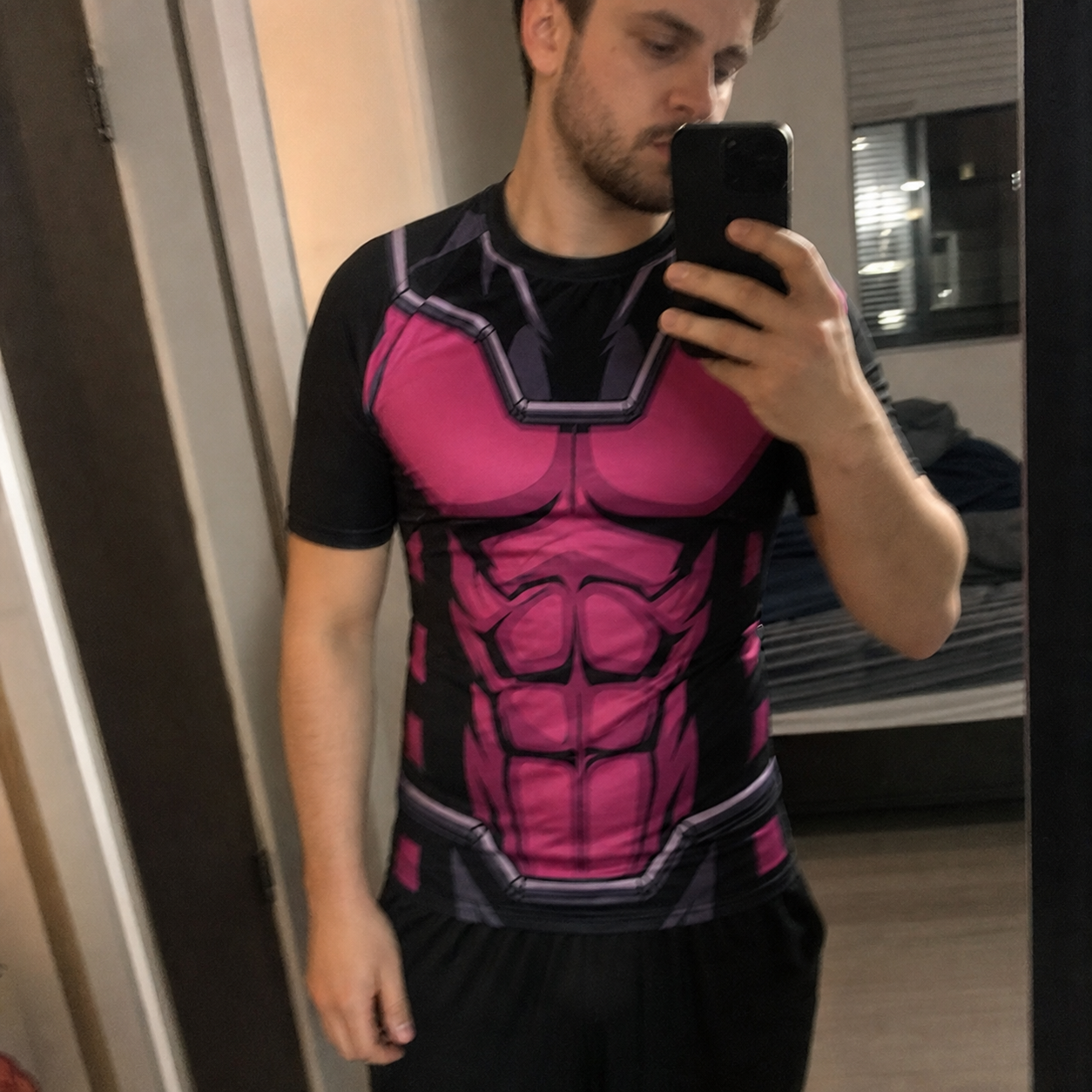 Remy LeBeau X Men gambit Superhero Neon Synthwave Flowing Curves Pink And Black Short Sleeve Compression Shirt