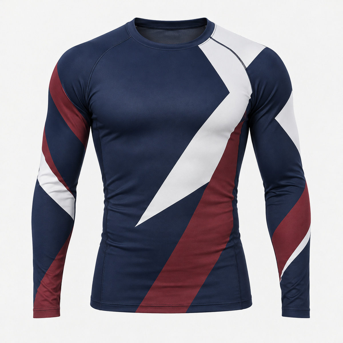 Original navy, white and burgundy geometric long-sleeve compression shirt