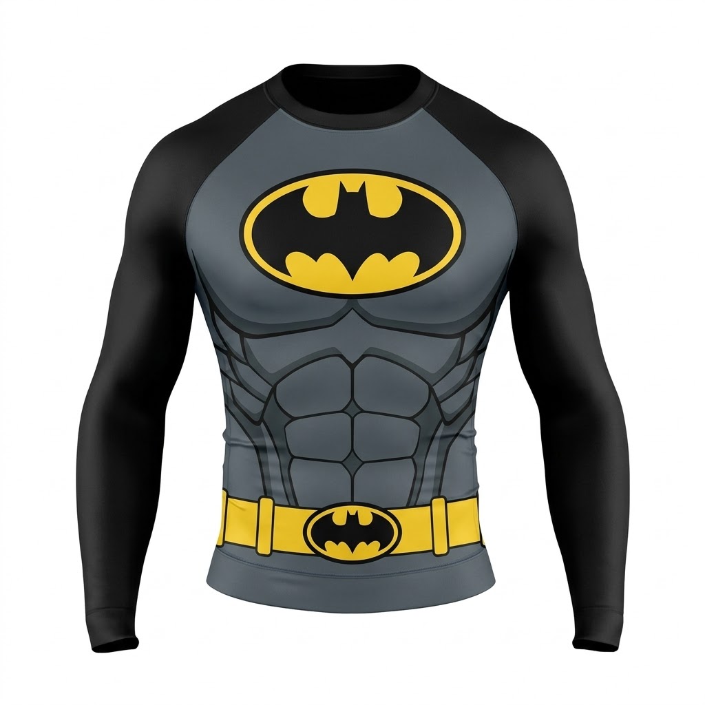 Batman Beyond Bruce Wayne Superhero Gotham Sentinel Armored Plating Dark Grey and Black Long Sleeve Compression Shirt