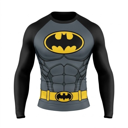 Batman Beyond Bruce Wayne Superhero Gotham Sentinel Armored Plating Dark Grey and Black Long Sleeve Compression Shirt