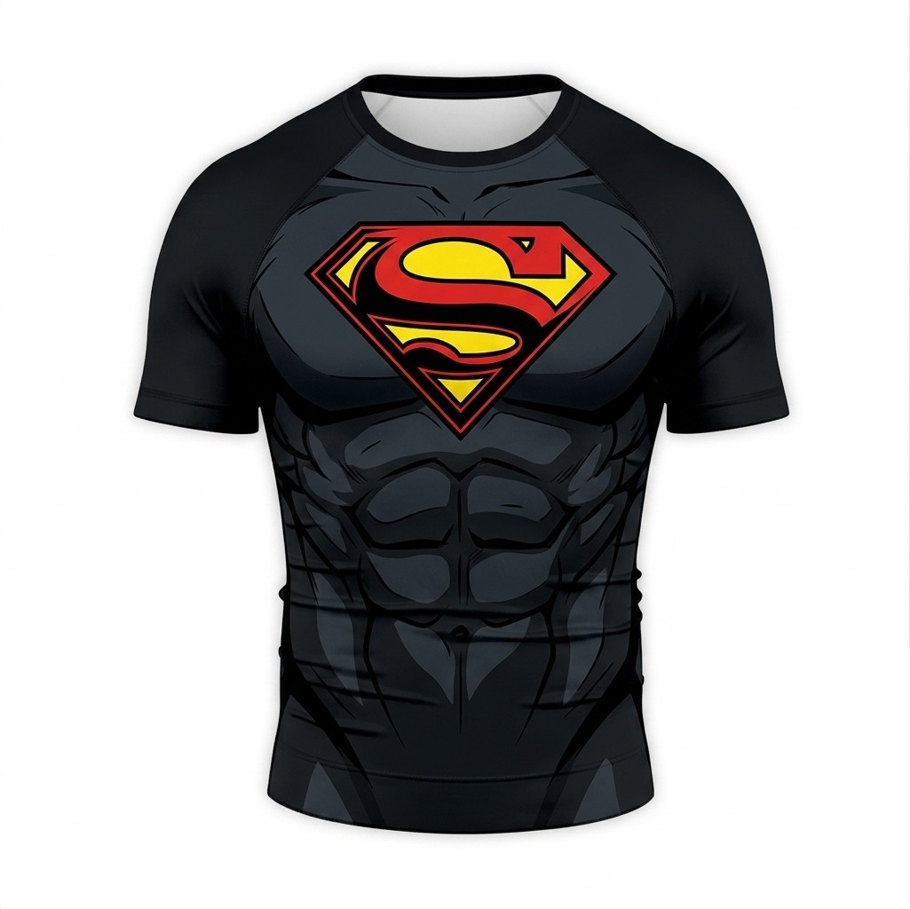 Conner Kent Superboy Superhero Kinetic Mesh Motion Lines Crimson Black Short Sleeve Compression Shirt
