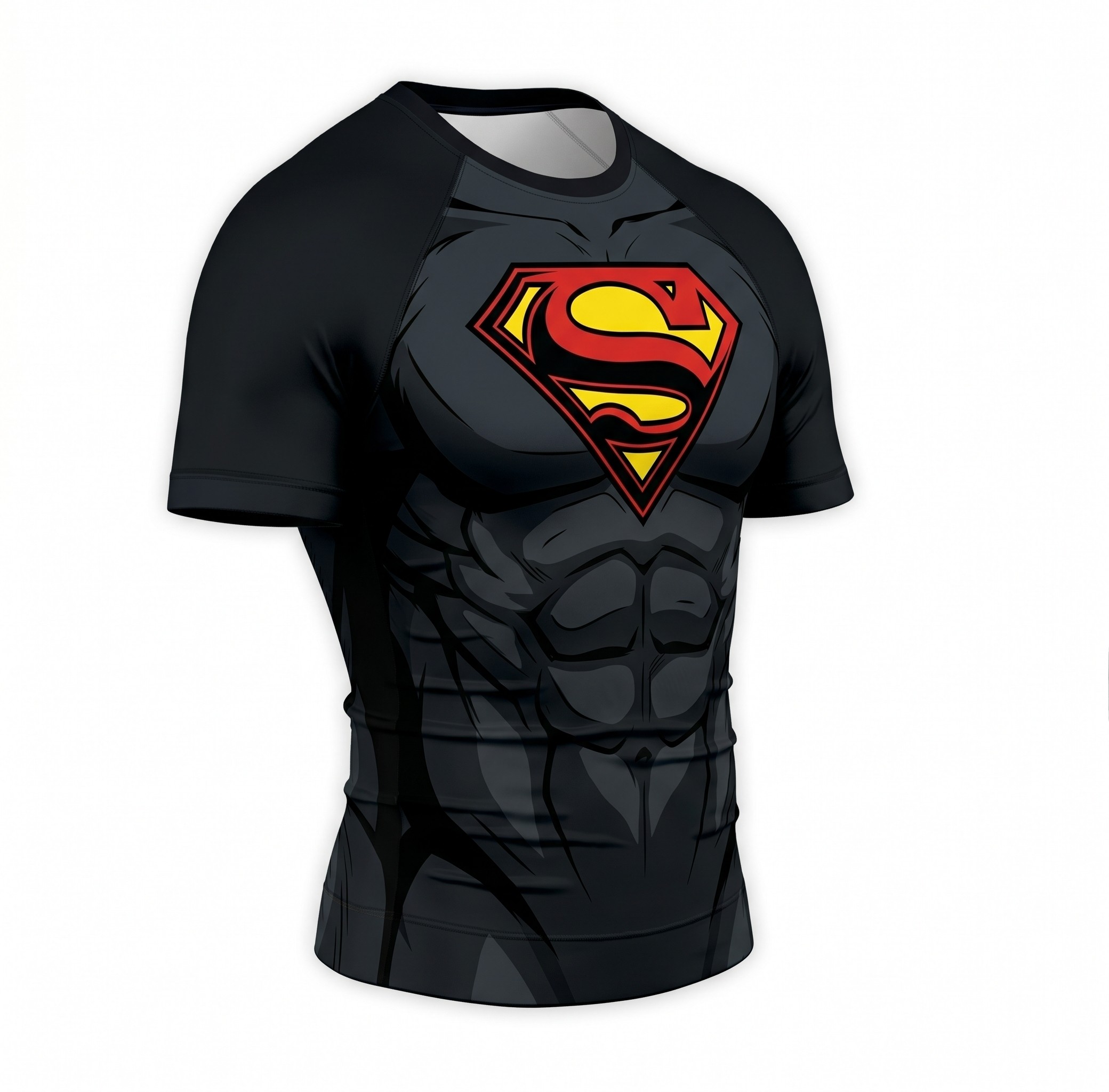 Conner Kent Superboy Superhero Kinetic Mesh Motion Lines Crimson Black Short Sleeve Compression Shirt