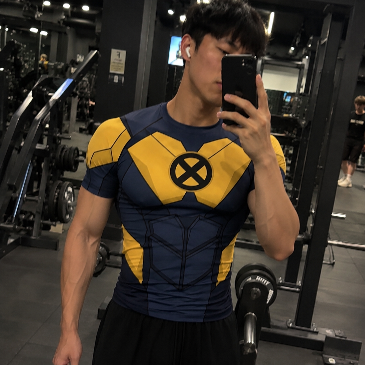 Kitty Pryde X Men Shadowcat Superhero Shadow Stalker Hexagonal Mesh Blue And Gold Short Sleeve Compression Shirt