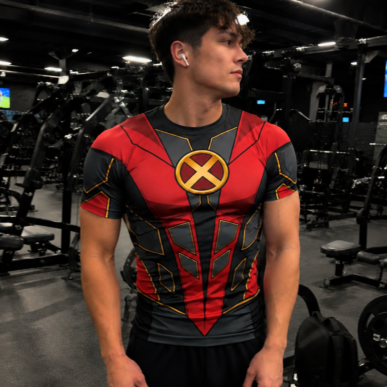 Kurt Wagner X Men Nightcrawler Superhero Tactical Vanguard Angular Vector Red And Black Short Sleeve Compression Shirt