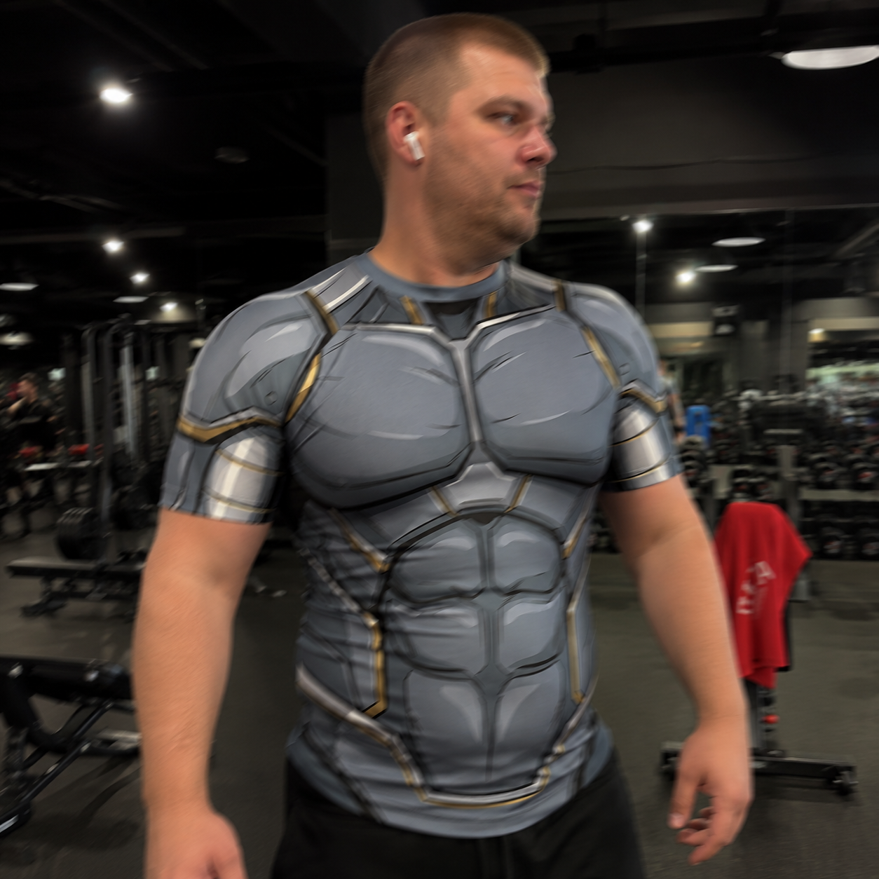Piotr Rasputin X Men Colossus Superhero Cybernetic Exoskeleton Sweeping Arcs Silver Short Sleeve Compression Shirt