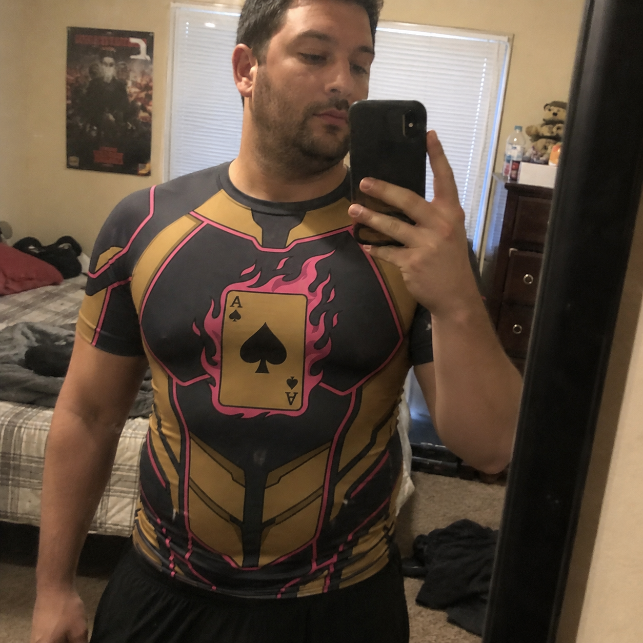 Remy LeBeau X Men gambit Superhero Galactic Knight Sharp Contours Pink And Black Short Sleeve Compression Shirt