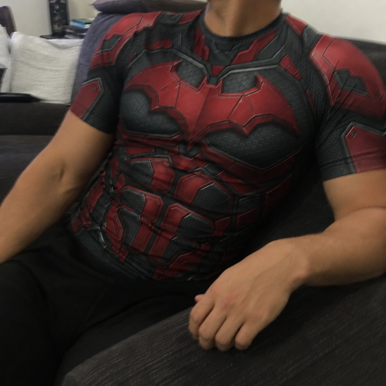 Jason Todd Red Hood Superhero Tactical Vanguard Symmetrical Grid Black Gold Short Sleeve Compression Shirt