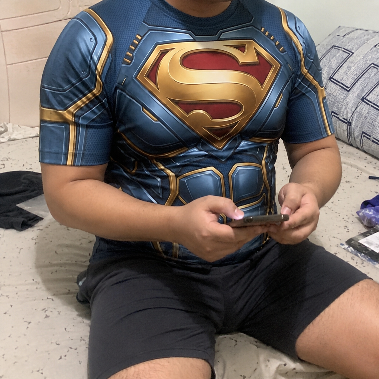 Kara Zor-El Supergirl Superhero Urban Ninja Geometric Lines Navy Black Short Sleeve Compression Shirt