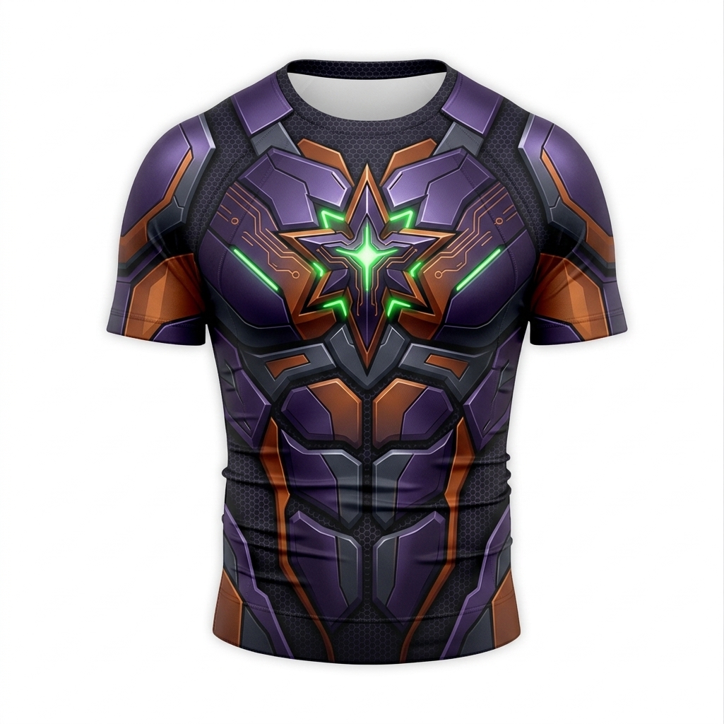 Koriandr Starfire Superhero Mecha Core Precision Curves Purple Black Short Sleeve Compression Shirt