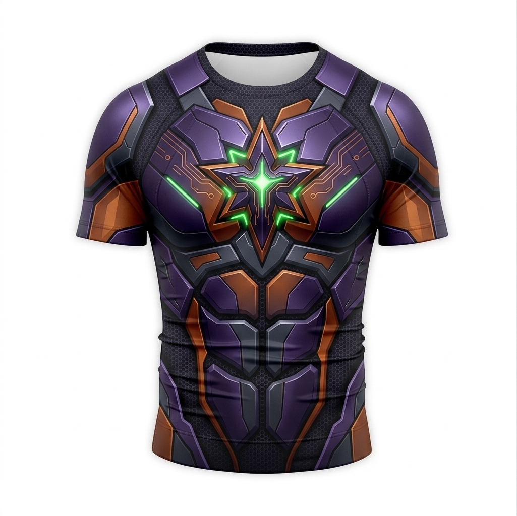 Koriandr Starfire Superhero Mecha Core Precision Curves Purple Black Short Sleeve Compression Shirt